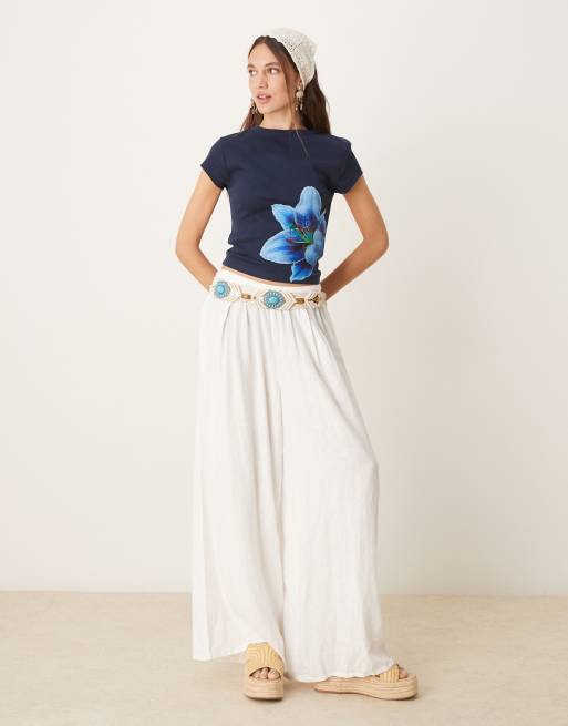 ASOS DESIGN baby tee with tonal blue flower in navy