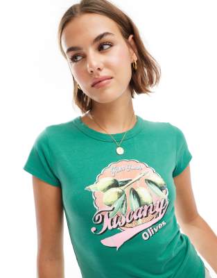 Shop ASOS DESIGN baby tee with tuscany olives graphic in green Online – Trendy & Affordable Fashion