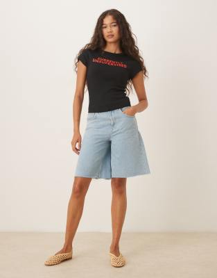 Asos Design Baby Tee With Unsupervised Slogan Graphic In Black