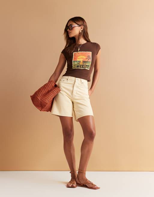 ASOS DESIGN baby tee with vacation stamp graphic in brown
