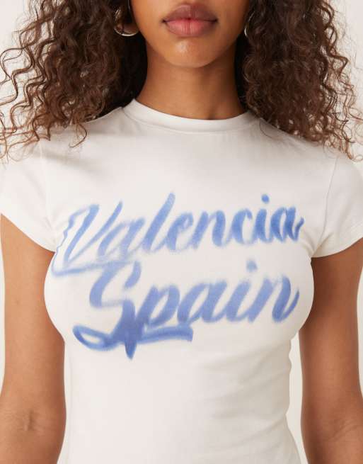 ASOS DESIGN baby tee with valencia spain graphic in cream