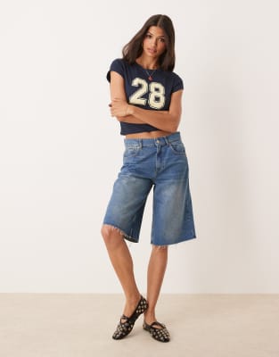 Asos Design Baby Tee With Varsity Number Graphic In Blue