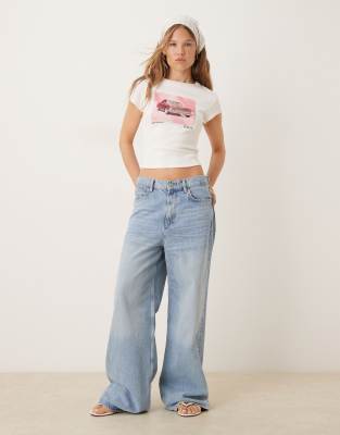 Asos Design Baby Tee With Vintage Car Graphic In White