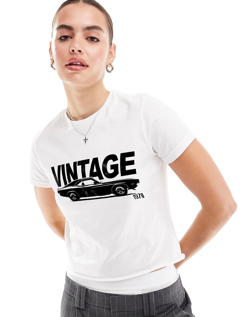 ASOS DESIGN baby tee with vintage car graphic in white