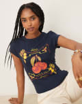 [ASOS DESIGN] ASOS DESIGN baby tee with vintage cherry graphic in navy XS NAVY