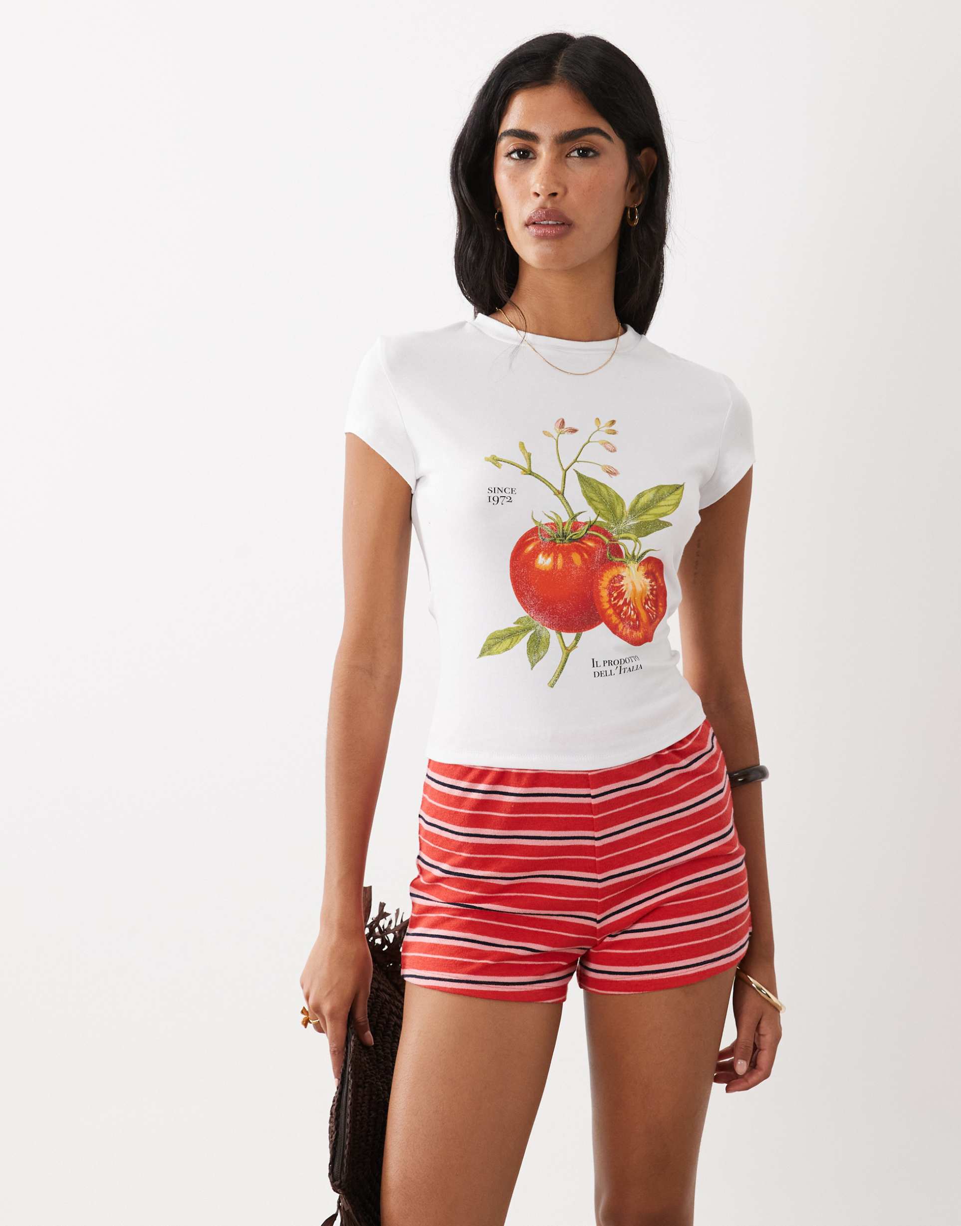 asos design baby tee with vintage tomato graphic in white