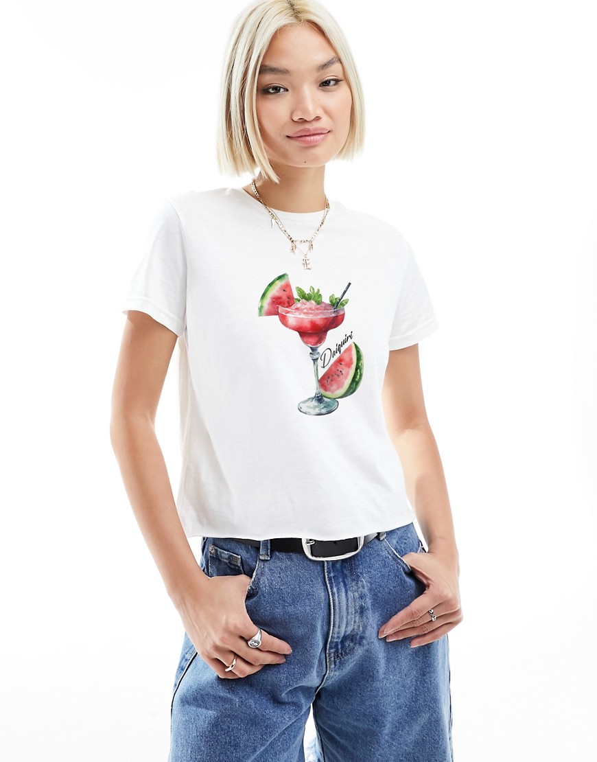 ASOS DESIGN baby tee with watermelon cocktail graphic in white