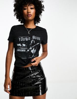 ASOS DESIGN baby tee with youth tour indie graphic in black