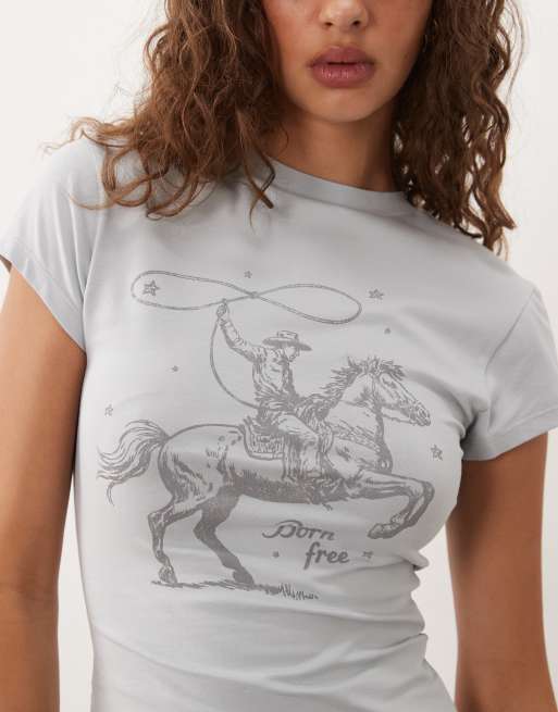 ASOS DESIGN Baby tee z grafiką rodeo w jasnoszaroniebieskim, 3 z 4