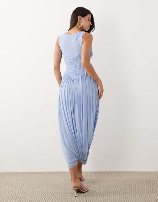 ASOS DESIGN - Babyblå kjole med bred halsudskæring og asymmetrisk boblekant, 4 af 4