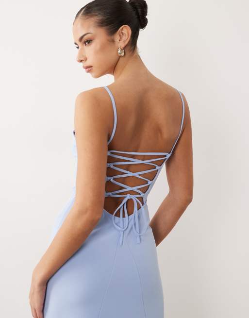 ASOS DESIGN - Babyblå maxikjole med snøreryg og cami-stropper , 4 af 4