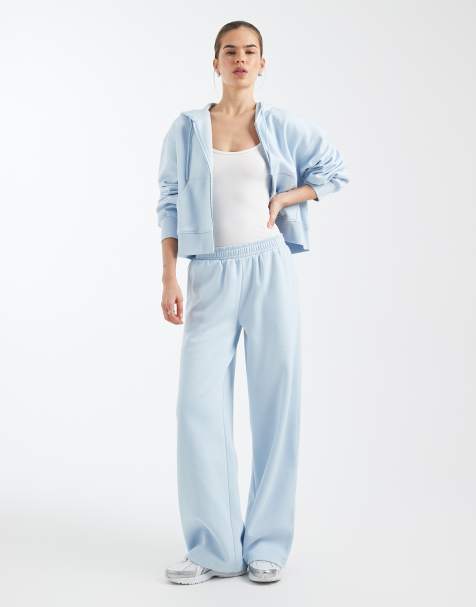 ASOS DESIGN – Babyblå mjukisbyxor med vida ben och borstad insida - view 1