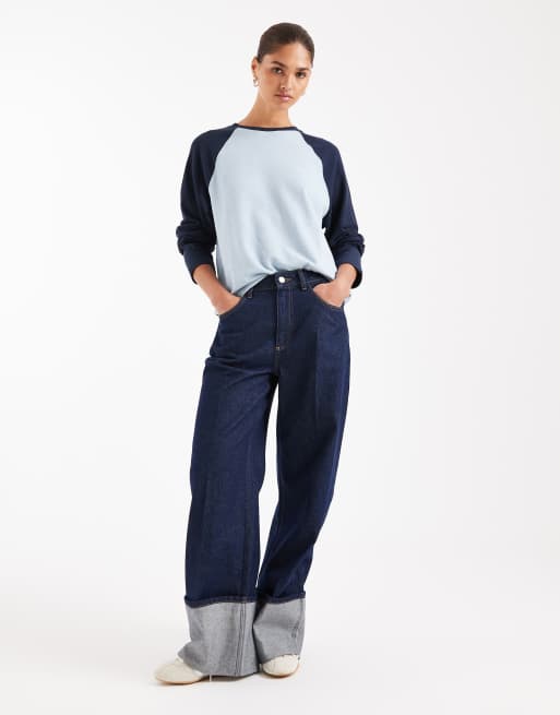ASOS DESIGN – Babyblå och marinblå, strukturerad topp i oversize med långa raglan-ärmar, 2 av 4