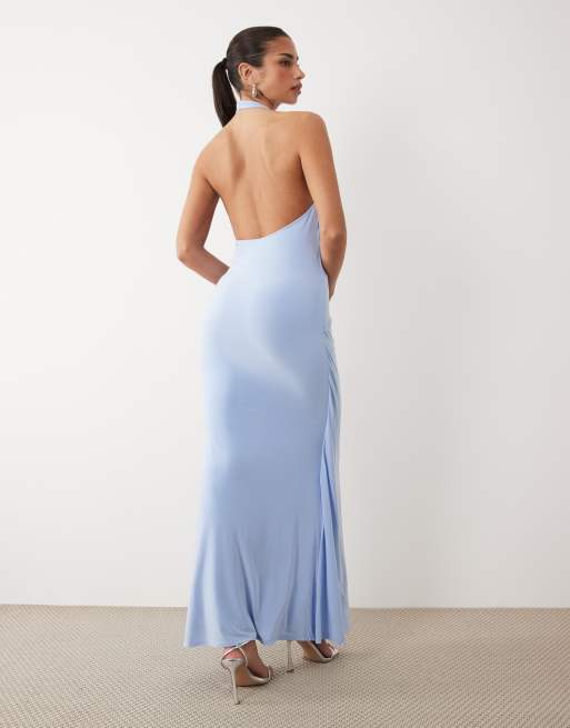 ASOS DESIGN - Babyblå tætsiddende maxikjole med dyb udskæring og snoet, 4 af 4