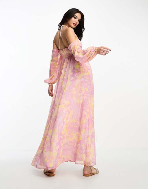 Pink paisley clearance maxi dress