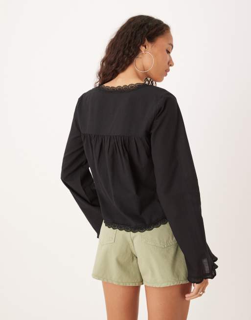 ASOS DESIGN - Babydoll blouse met kanten randje in zwart, 4 van 4