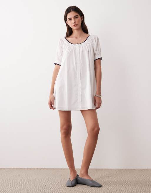 ASOS DESIGN babydoll button down mini dress in white, 2 of 4