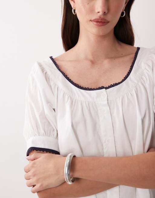 ASOS DESIGN babydoll button down mini dress in white, 3 of 4