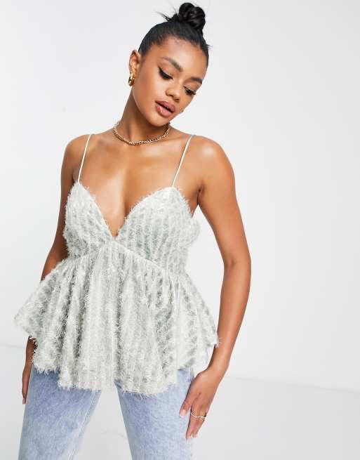 ASOS DESIGN babydoll cami in fluffy silver glitter