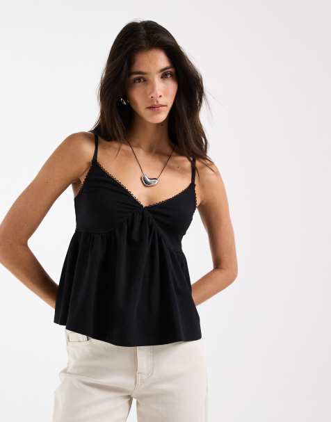 ASOS DESIGN - Babydoll cami met randdetail in zwart - view 1