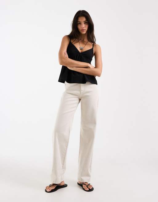 ASOS DESIGN - Babydoll cami met randdetail in zwart, 3 van 4
