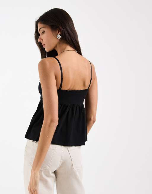 ASOS DESIGN - Babydoll cami met randdetail in zwart, 4 van 4