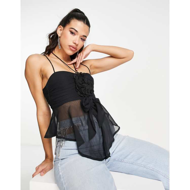 ASOS DESIGN babydoll cami with corsage in black | ASOS