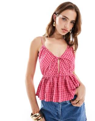 ASOS DESIGN - Babydoll-Camisole mit Vichy-Karos-Rosa