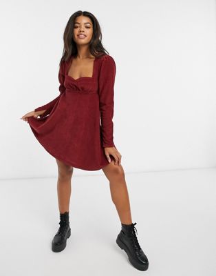 ASOS DESIGN Babydoll dress in red cord ...