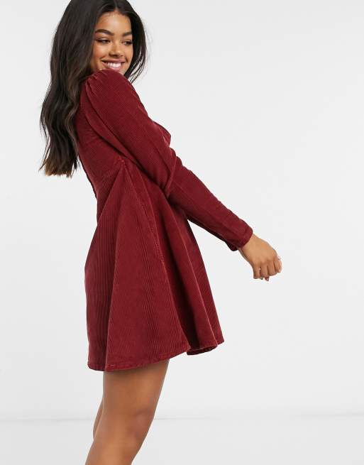 ASOS DESIGN Babydoll dress in red cord