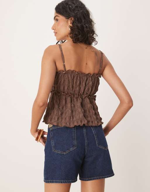 ASOS DESIGN - Babydoll festivaltop met textuur in bruin, 4 van 4
