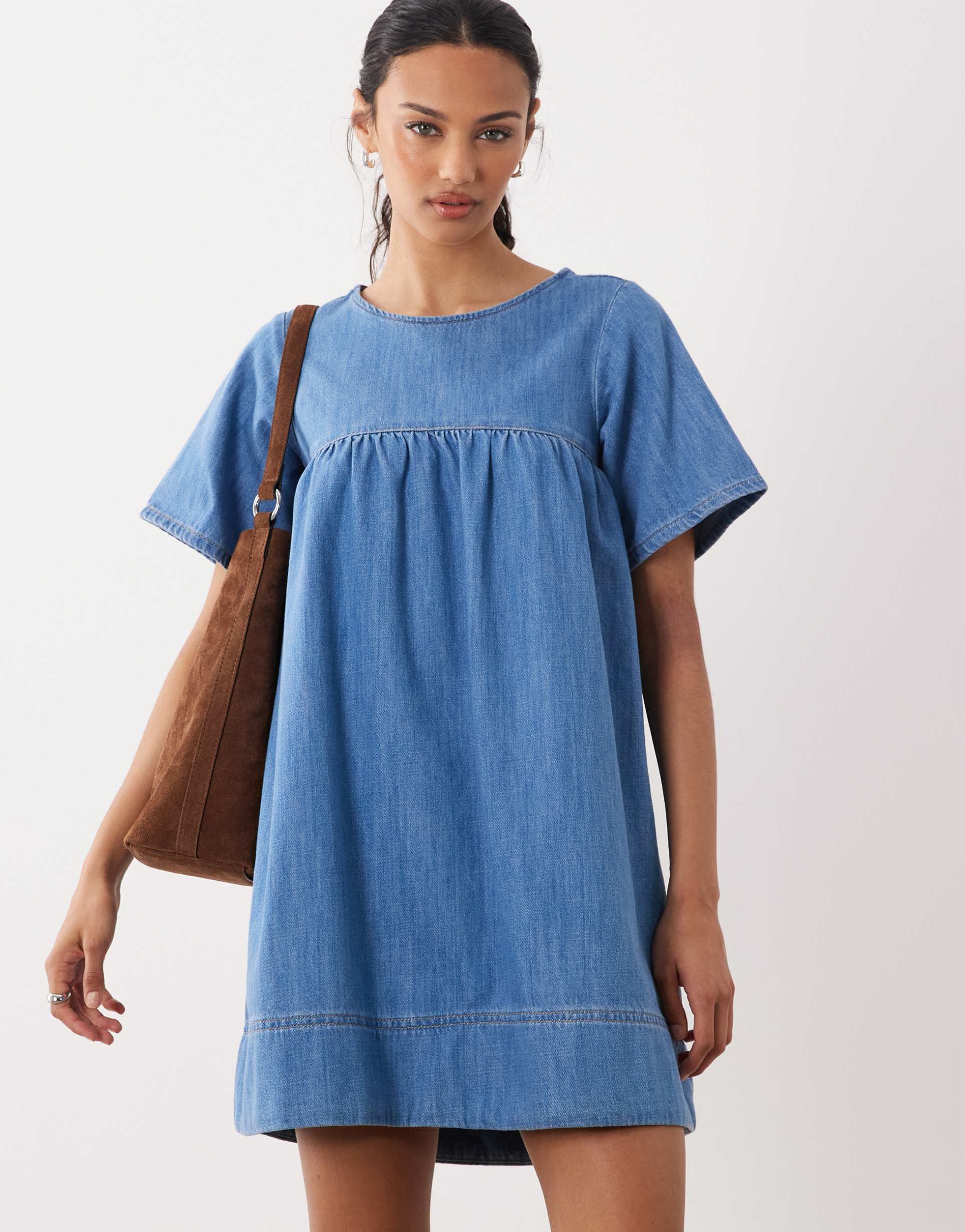 asos design babydoll mini dress in denim
