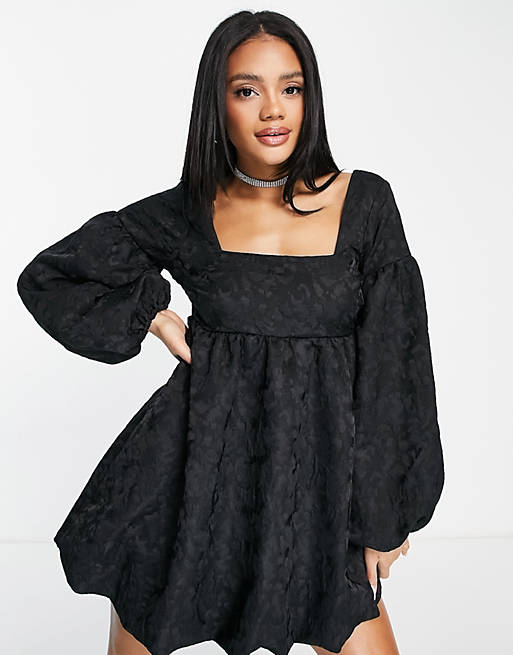  babydoll mini dress in jacquard in black 
