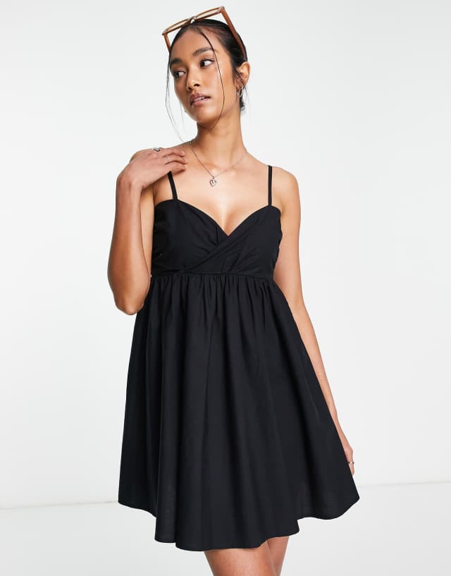 ASOS DESIGN babydoll mini sundress in black