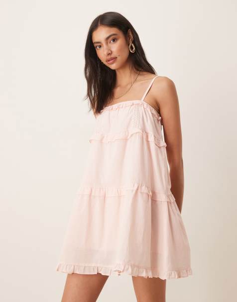 ASOS DESIGN – Babydoll-Minikleid in Babyrosa mit Einsätzen und Borte - view 1