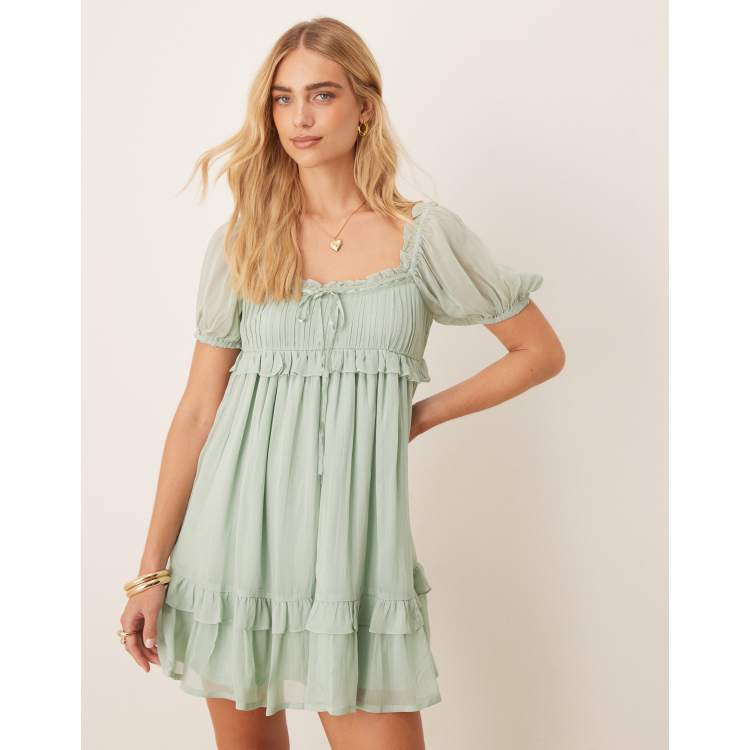 slim fit dress slacks PICCO BABYDOLL TRAPEZE DRESS IN MINT SAGE