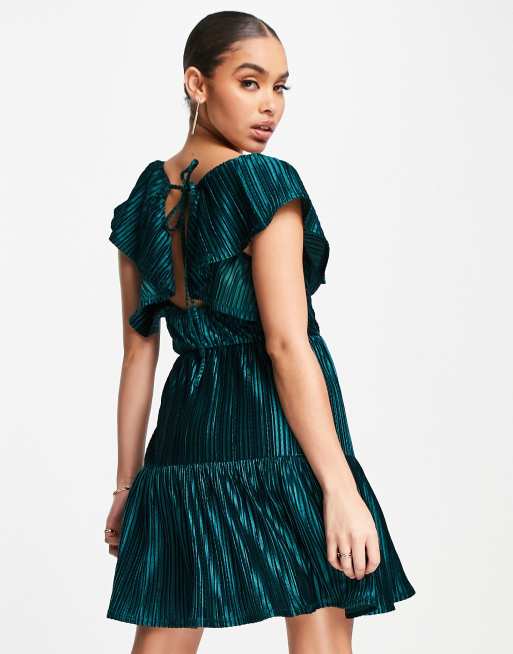 Asos green cheap velvet pleated dress