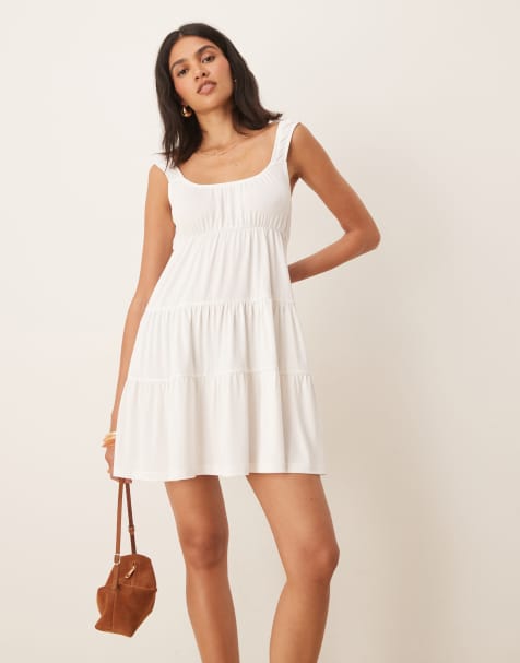 ASOS DESIGN babydoll swing tiered mini dress in ivory - view 1