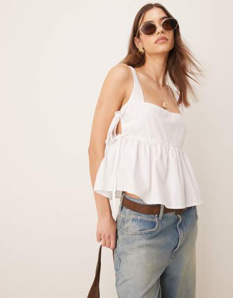 ASOS DESIGN – Babydoll-Tanktop in Weiß mit seitlicher Schnürung - view 1