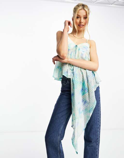 ASOS DESIGN babydoll textured cami with waterfall side detail in blurred floral