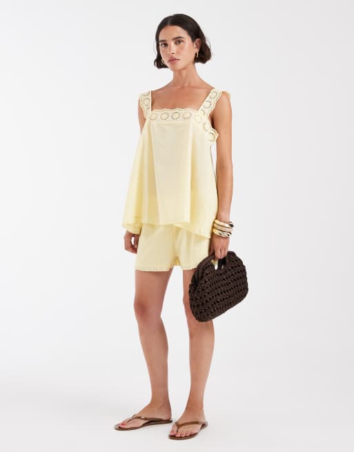 ASOS DESIGN babydoll-top med blondekant i buttermilk som del af sæt, 2 af 4