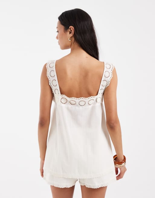 ASOS DESIGN - Babydoll top met kanten rand in wit, deel van co-ord set, 4 van 4