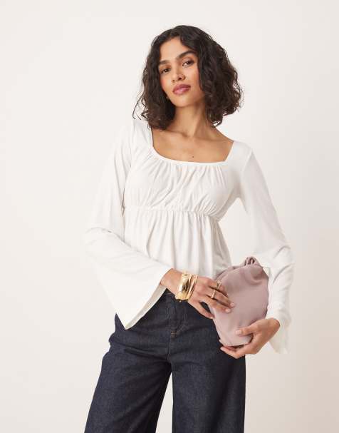 ASOS DESIGN - Babydoll top met uitlopende mouwen in ivoorwit - view 1