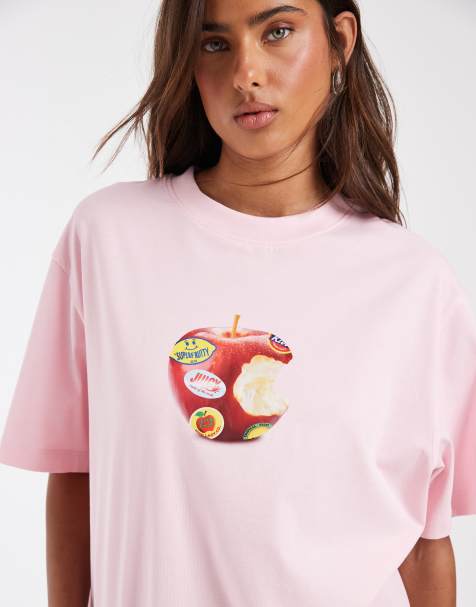 ASOS DESIGN - Babylyserød oversized T-shirt med grafisk print af æbleklistermærke - view 1