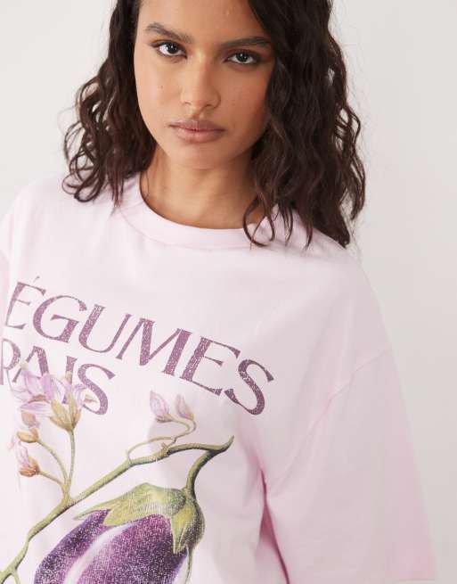 ASOS DESIGN - Babylyserød oversized T-shirt med vintage-auberginegrafik, 2 af 4