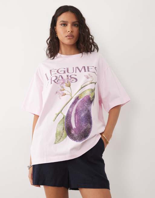 ASOS DESIGN - Babylyserød oversized T-shirt med vintage-auberginegrafik, 3 af 4