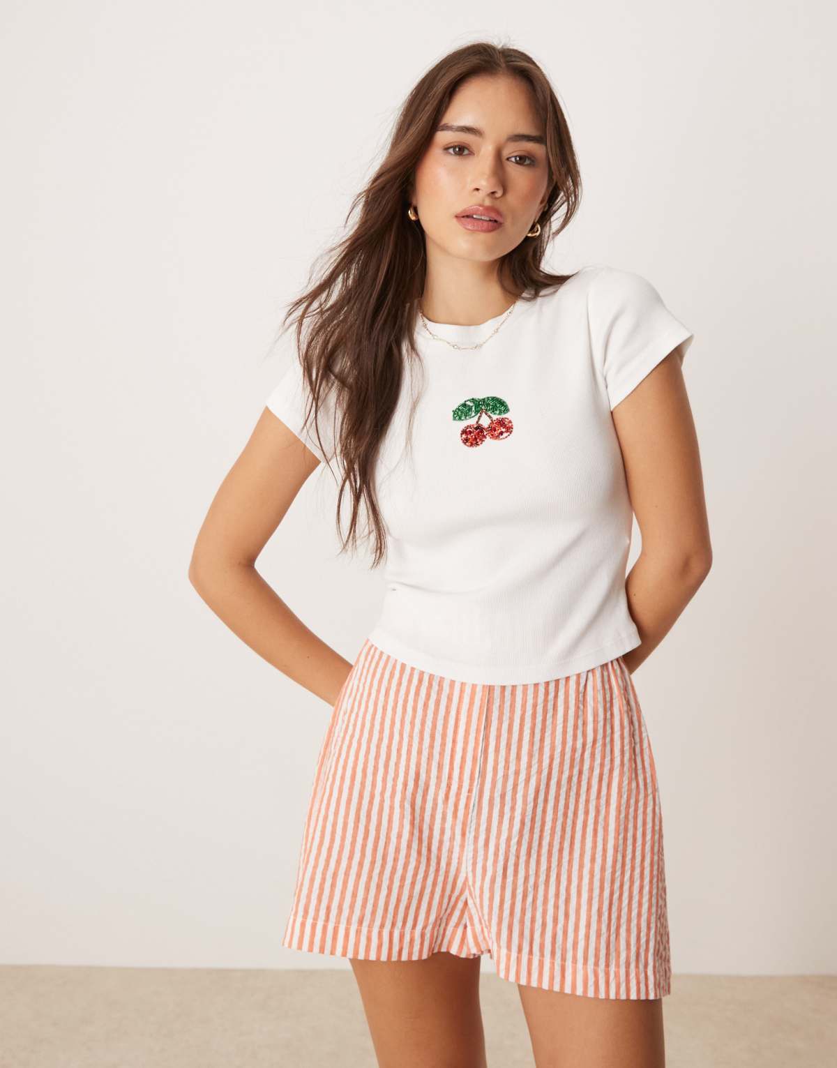 ASOS DESIGN babytee with cherry embroidery in white