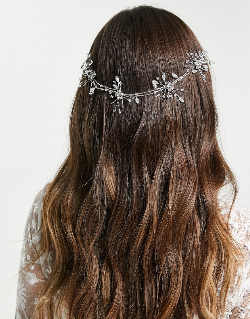 ASOS DESIGN back hair crown in in floral crystal design in silver tone