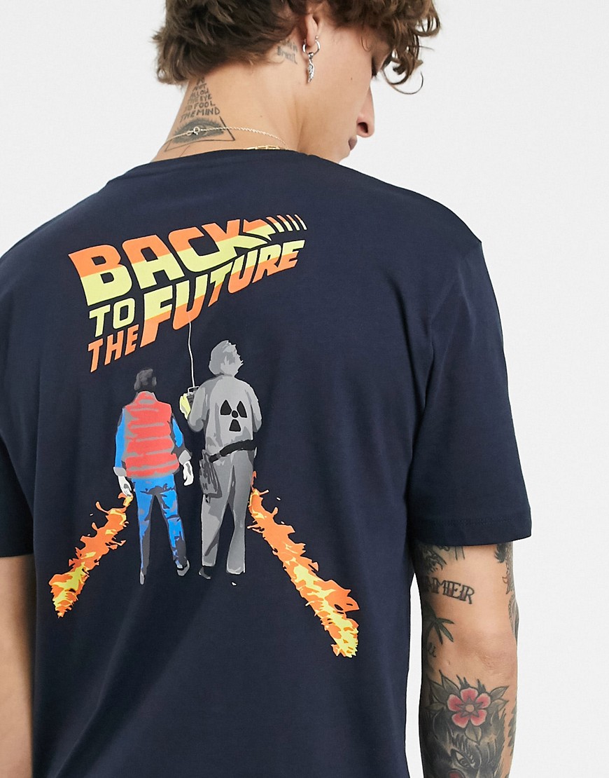 ASOS DESIGN - Back To The Future - T-shirt comoda con stampa sul davanti e sul retro-Navy