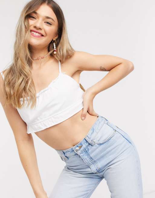 ASOS DESIGN crop top with multi tie wrap in white